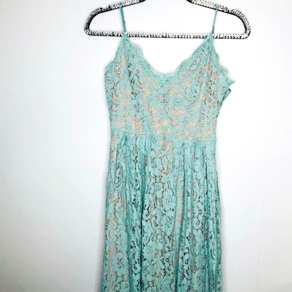 H&M Mint Green Lace Nude Spaghetti Strap Midi Event Dress Women's Size 4 Small S - Picture 6 of 12